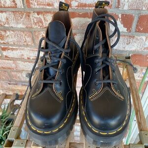 Dr. Martens Black Leather Boots with Yellow Stitching